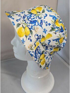 Lemon & Blue Floral Bucket Hat Reversible Summer Sun Hat beach nautical outdoors